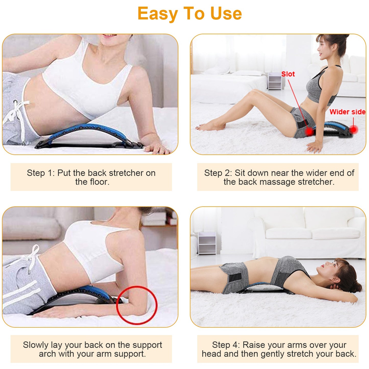Multi-Level Lumbar Spinal Back Stretcher & Massage Device for Back Pain Relief
