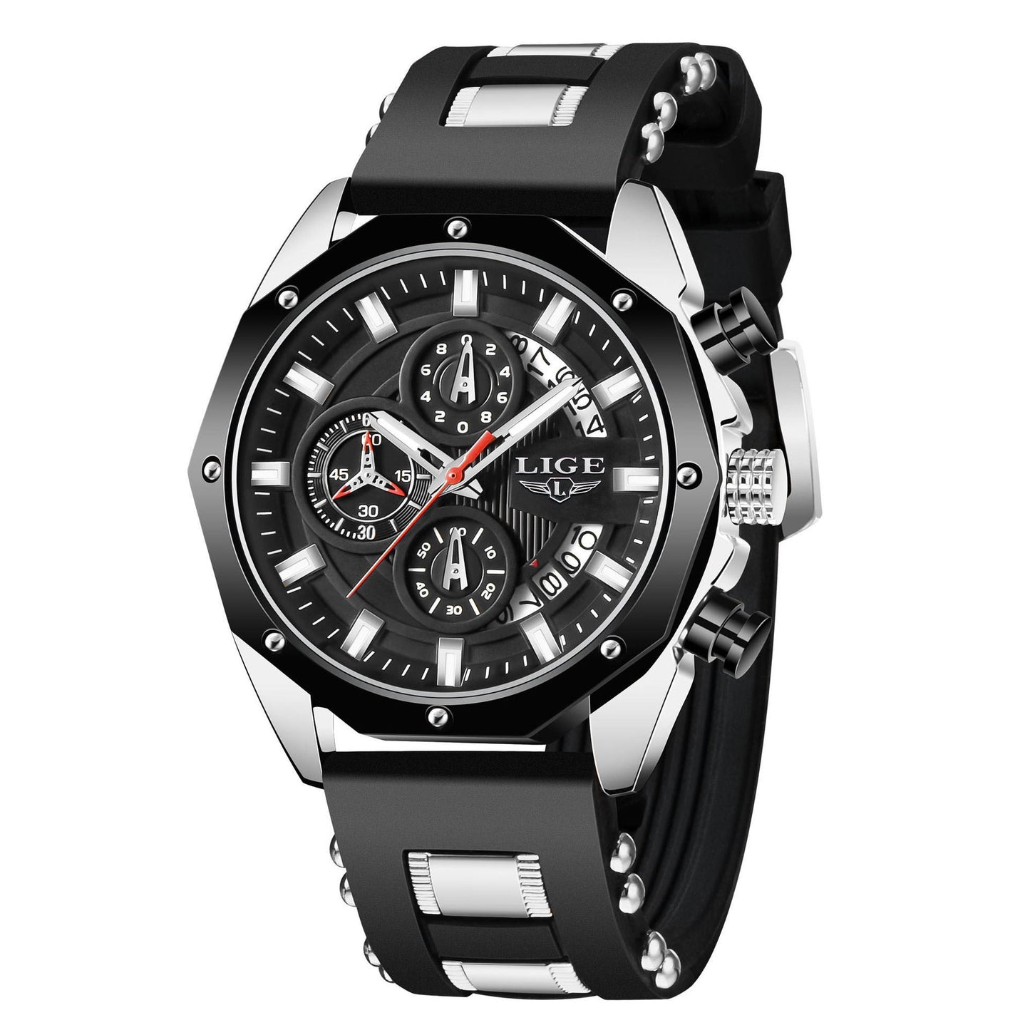 Fashion Mens Top Brand Luxury Waterproof Quartz Chronograph Silicone Sports Watch