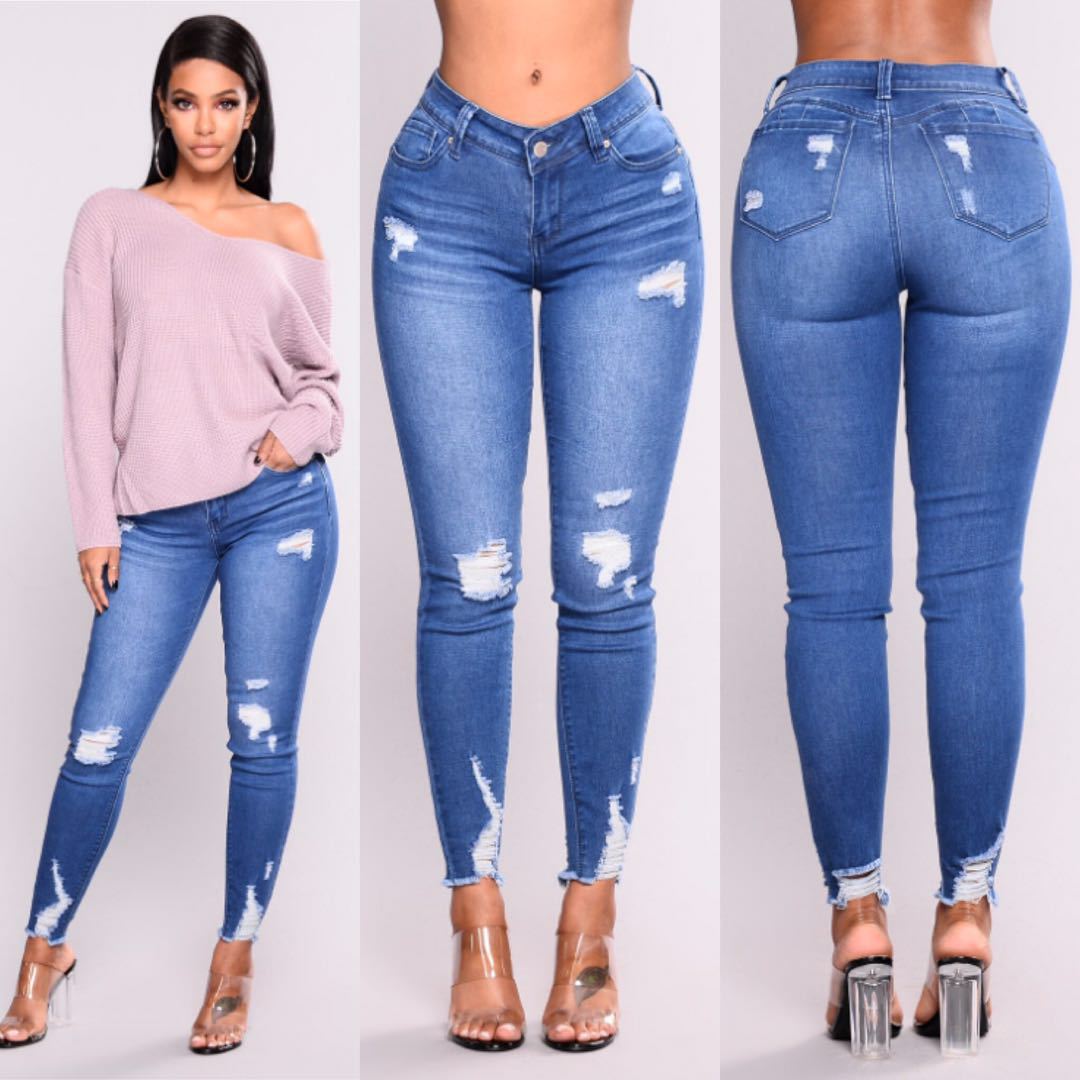 High waist stretch Jean slim pencil  pants