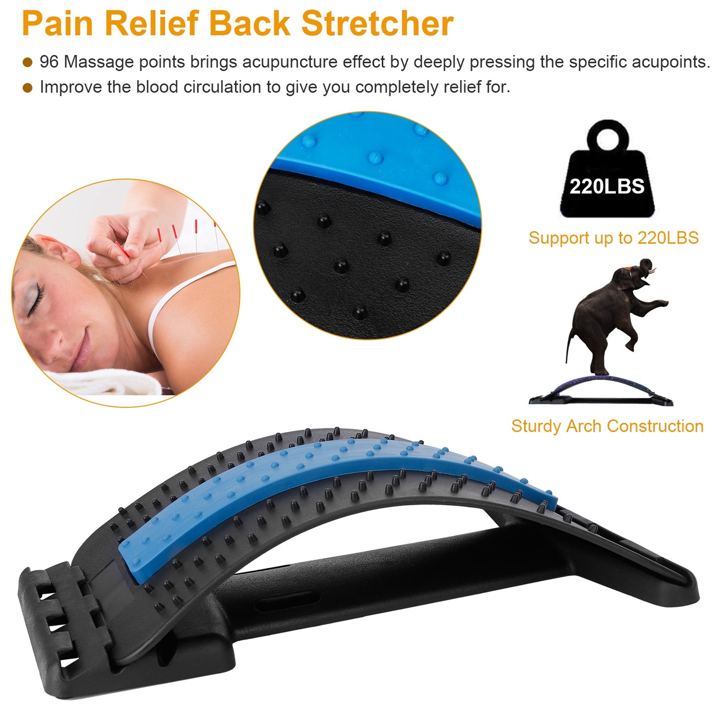 Multi-Level Lumbar Spinal Back Stretcher & Massage Device for Back Pain Relief