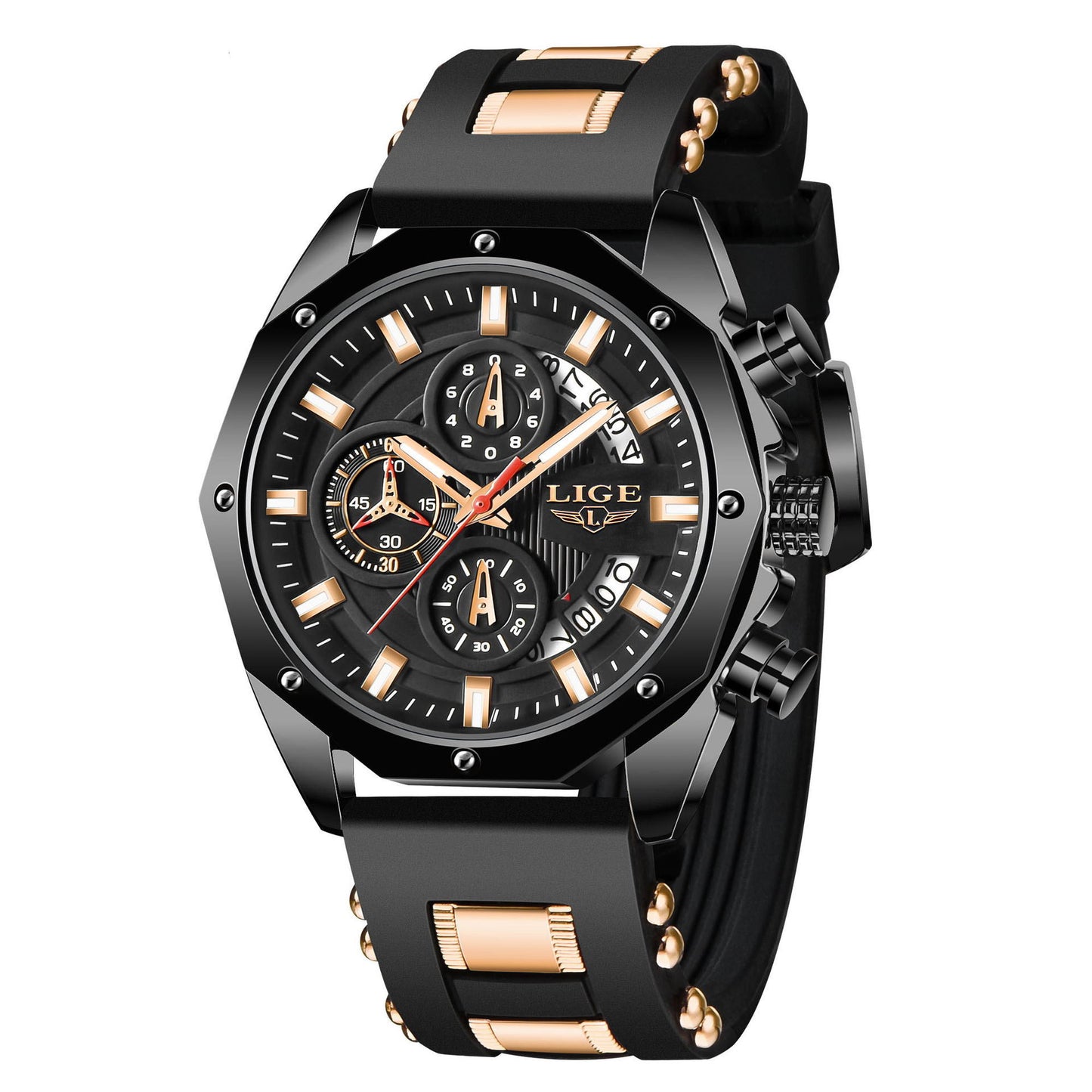 Fashion Mens Top Brand Luxury Waterproof Quartz Chronograph Silicone Sports Watch