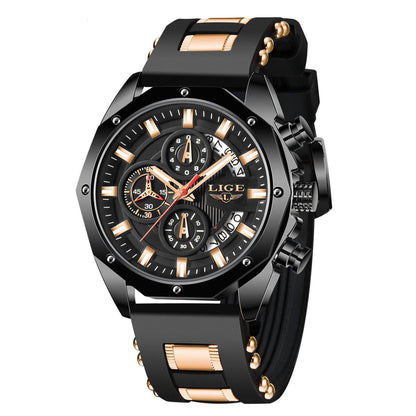 Fashion Mens Top Brand Luxury Waterproof Quartz Chronograph Silicone Sports Watch