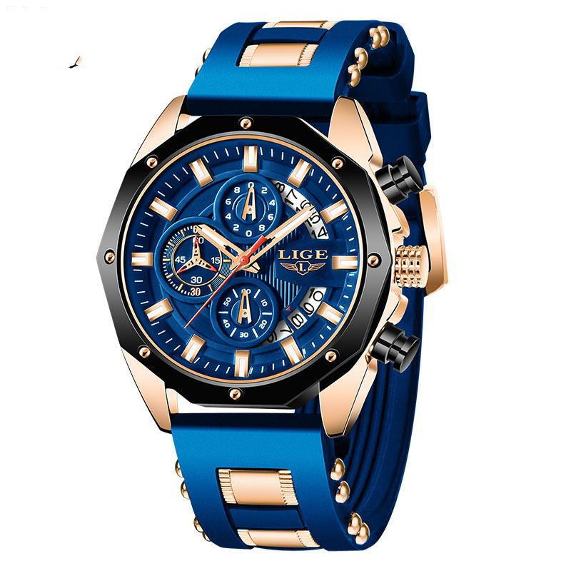 Fashion Mens Top Brand Luxury Waterproof Quartz Chronograph Silicone Sports Watch