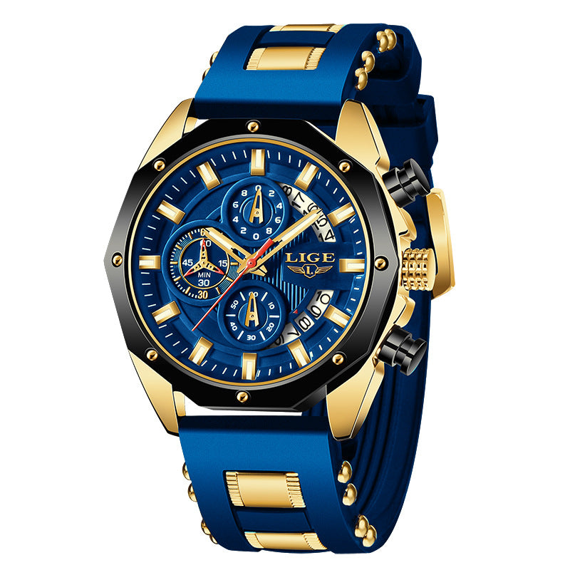 Fashion Mens Top Brand Luxury Waterproof Quartz Chronograph Silicone Sports Watch