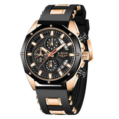 Fashion Mens Top Brand Luxury Waterproof Quartz Chronograph Silicone Sports Watch
