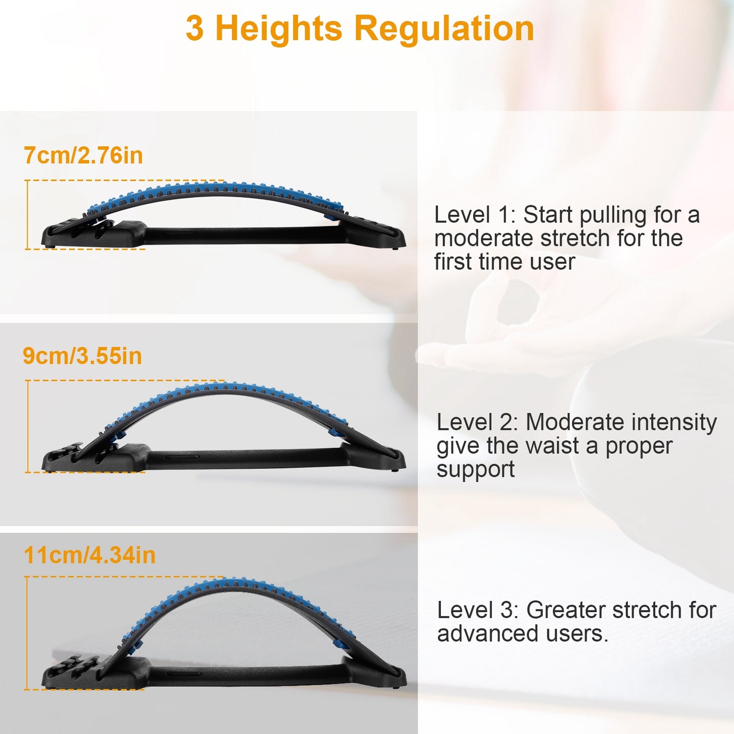 Multi-Level Lumbar Spinal Back Stretcher & Massage Device for Back Pain Relief