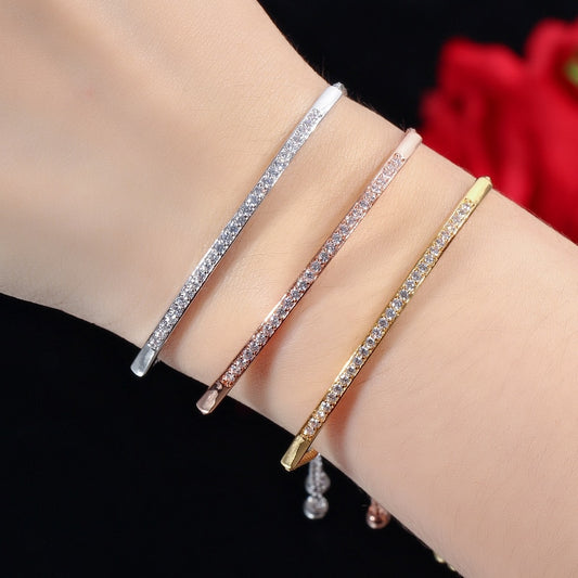 Women's Captivating Bar Slider Brilliant CZ Rose Gold Colour Bracelet