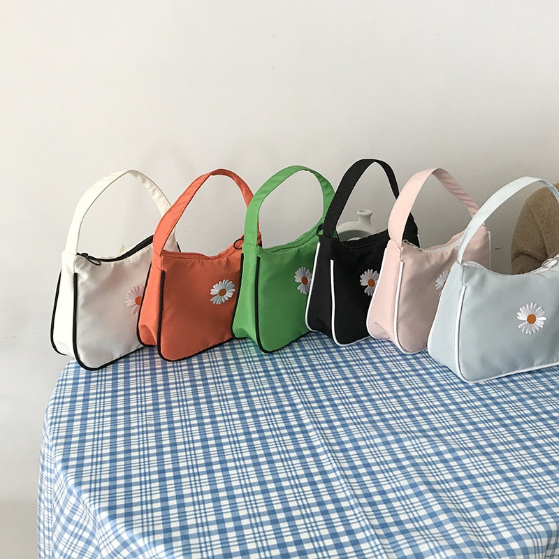 Women's Small Canvas  Daisy Embroidery Mini Tote Fashion Underarm Handbag